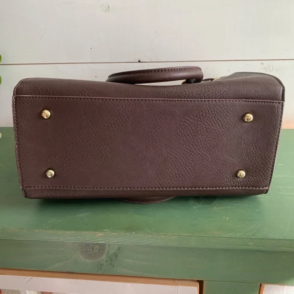 Charming Charlie Dark Brown Satchel with Gold Hardware - Picture 6 of 6